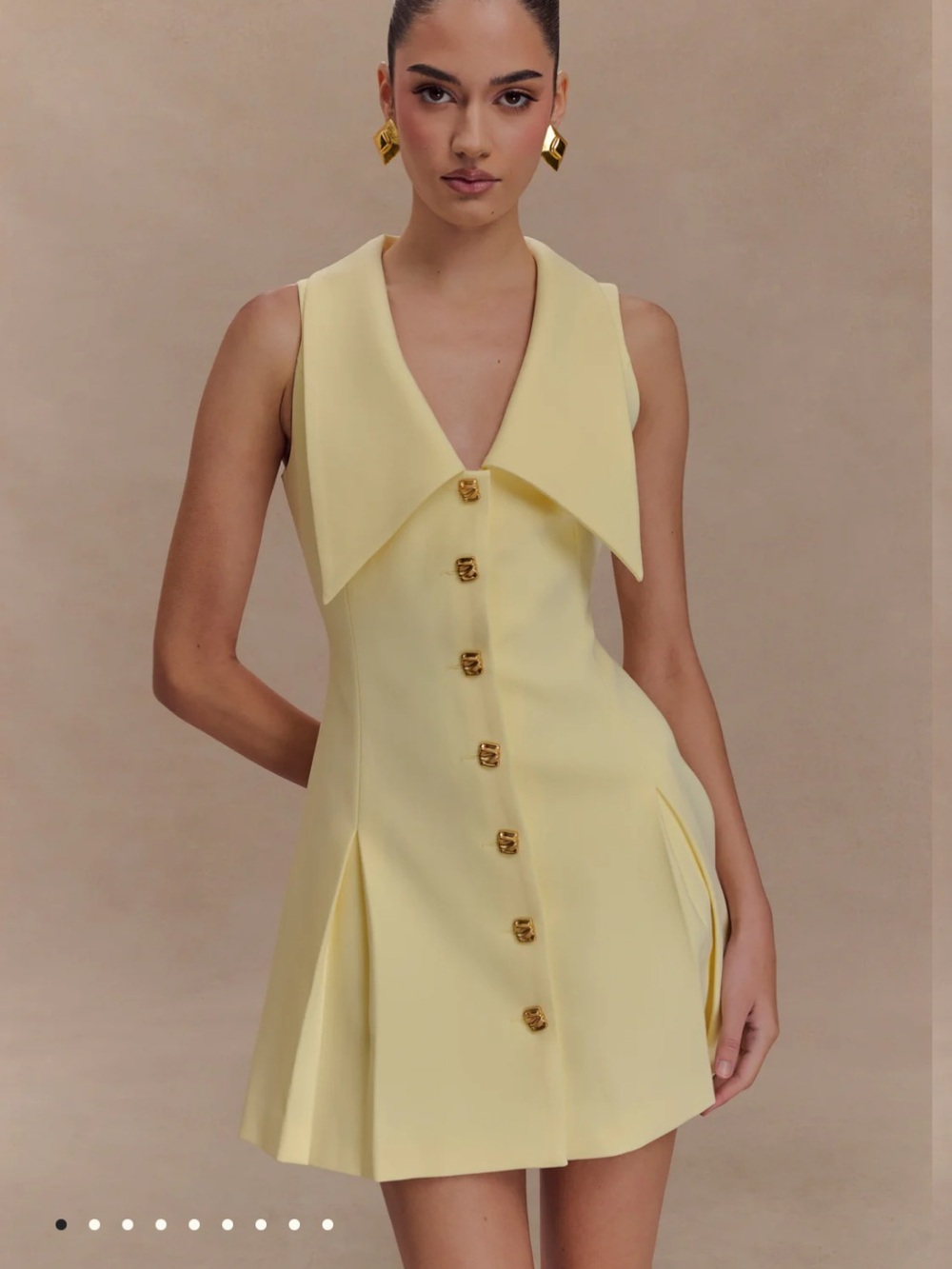 Meshki Oli Yellow Sleeveless Collared Button Mini Dress in Lemon